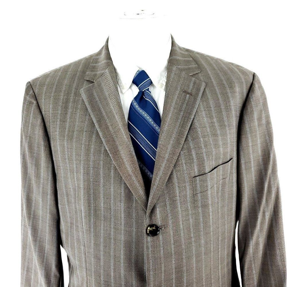 Hugo Boss Rosselini‎ Virgin Wool 3 Button Suit Jacket 42R Beige Birdseye Striped
